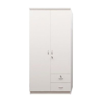 Two Door Wooden Wardrobe/Storage/Cabinet,2 Door Wooden Wardrobe/Storage/Cabinet With 2 Drawer, One Side Clothes Hanger And Other Side Four Shelves White