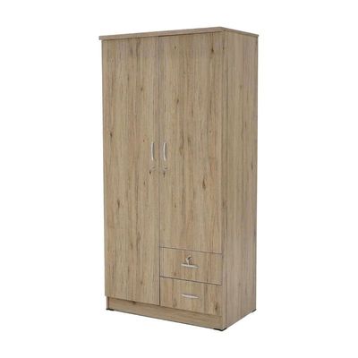 Two Door Wooden Wardrobe/Storage/Cabinet,2 Door Wooden Wardrobe/Storage/Cabinet With 2 Drawer, One Side Clothes Hanger And Other Side Four Shelves White OAK