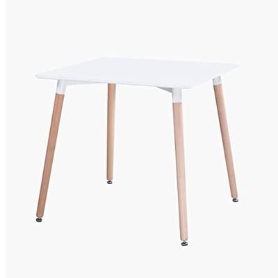 Maple Home Dining Table Modern Leisure Coffee Table Wooden Legs Stable Scratch Resistant MDF White Table Top Kitchen Living Office Furniture 60*60*72cm