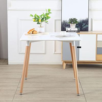 Maple Home Dining Table Modern Leisure Coffee Table Wooden Legs Stable Scratch Resistant MDF White Table Top Kitchen Living Office Furniture 60*60*72cm