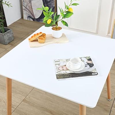 Maple Home Dining Table Modern Leisure Coffee Table Wooden Legs Stable Scratch Resistant MDF White Table Top Kitchen Living Office Furniture 60*60*72cm