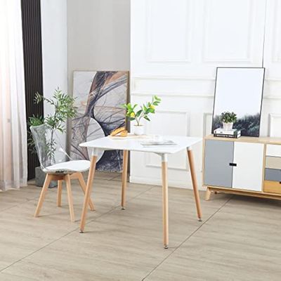 Maple Home Dining Table Modern Leisure Coffee Table Wooden Legs Stable Scratch Resistant MDF White Table Top Kitchen Living Office Furniture 60*60*72cm