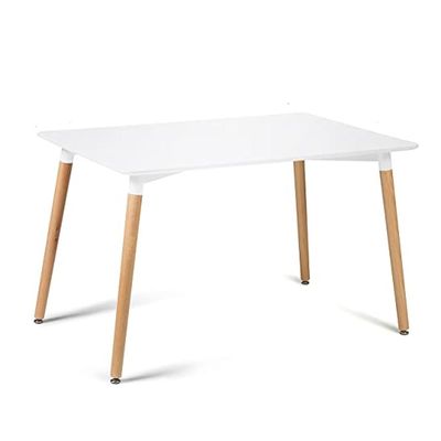 Maple Home Dining Table Modern Leisure Coffee Table Wooden Legs Stable Scratch Resistant MDF White Table Top Kitchen Living Office 120*60cm