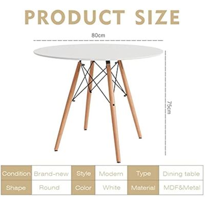 Maple Home Dining Table Modern Leisure Coffee Table Wooden Legs Stable Scratch Resistant MDF White Table Top Kitchen Living Office 80*75cm