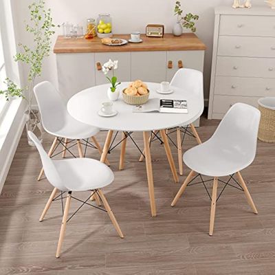 Maple Home Dining Table Modern Leisure Coffee Table Wooden Legs Stable Scratch Resistant MDF White Table Top Kitchen Living Office 80*75cm