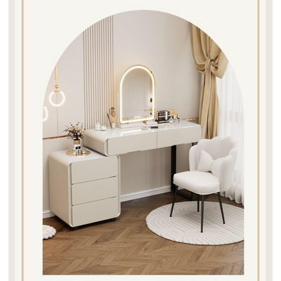 Elegant Vanity Table, Dressing Table with Mirror and Chair - White