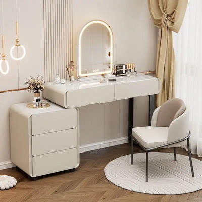 Elegant Vanity Table, Dressing Table with Mirror and Chair - White