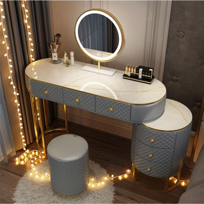  Dressing Table with Mirror and Stool - Gray