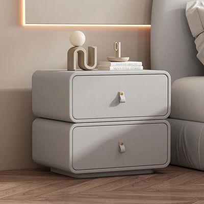 Leather Nightstand Bedside Table - Gray Leather Nightstand Bedside Table - Gray