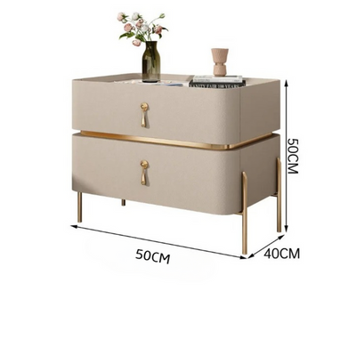 Bedside Table Solid Wood with Iron Metal Legs Nightstand Table Side Table for Bedroom - Off White