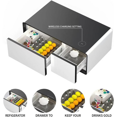 Modern Smart Coffee Table with Built-in Fridge, Wireless Charging Multi-Functional Fridge Center Table