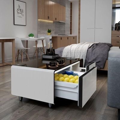 Modern Smart Coffee Table with Built-in Fridge, Wireless Charging Multi-Functional Fridge Center Table