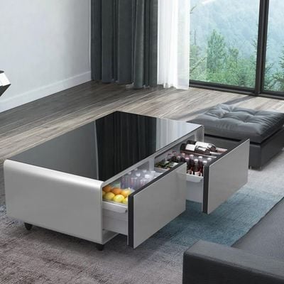 Modern Smart Coffee Table with Built-in Fridge, Wireless Charging Multi-Functional Fridge Center Table