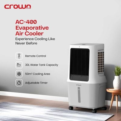 Crownline AC-400 Evaporative Air Cooler 1800m3/h - Ultra-Efficient 30L with Anion Purifier & Multi-Directional Swing with Remote Control