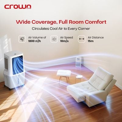 Crownline AC-400 Evaporative Air Cooler 1800m3/h - Ultra-Efficient 30L with Anion Purifier & Multi-Directional Swing with Remote Control