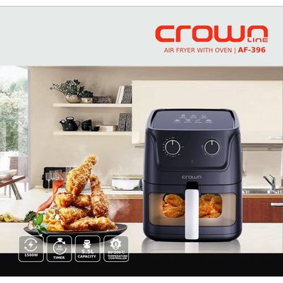 Crownline AF-396 Air Fryer w/ Visible Cooking Window, Rapid Hot Air Circulation for Frying, Grilling, Broiling, Roasting, Baking & more, 5.5L/2.4kg Capacity, 80-200℃ Temp Range, 1500W, 30-Min Timer.