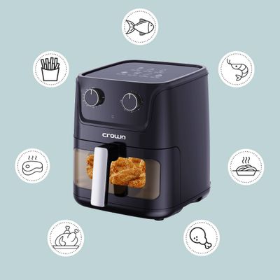 Crownline AF-396 Air Fryer w/ Visible Cooking Window, Rapid Hot Air Circulation for Frying, Grilling, Broiling, Roasting, Baking & more, 5.5L/2.4kg Capacity, 80-200℃ Temp Range, 1500W, 30-Min Timer.