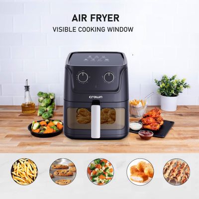 Crownline AF-396 Air Fryer w/ Visible Cooking Window, Rapid Hot Air Circulation for Frying, Grilling, Broiling, Roasting, Baking & more, 5.5L/2.4kg Capacity, 80-200℃ Temp Range, 1500W, 30-Min Timer.