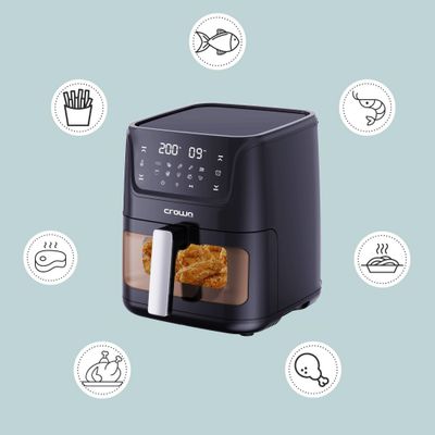 Crownline AF-397 Air Fryer w/Visible Cooking Window, Rapid Hot Air Circulation for Frying, Grilling, Broiling, Roasting, Baking & more, 5.5L/2.4kg Capacity, 80-200℃ Temp Range, 1500W, 90-Min Timer.