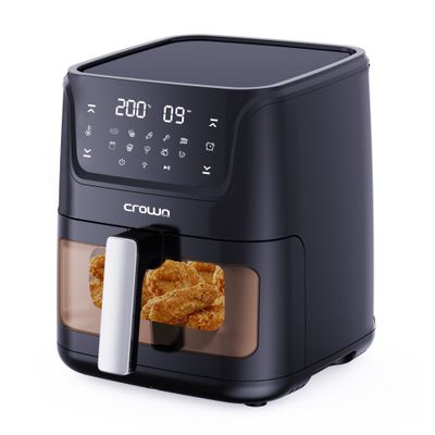 Crownline AF-397 Air Fryer w/Visible Cooking Window, Rapid Hot Air Circulation for Frying, Grilling, Broiling, Roasting, Baking & more, 5.5L/2.4kg Capacity, 80-200℃ Temp Range, 1500W, 90-Min Timer.