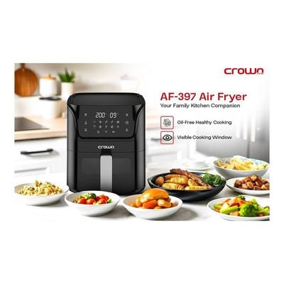 Crownline AF-397 Air Fryer w/Visible Cooking Window, Rapid Hot Air Circulation for Frying, Grilling, Broiling, Roasting, Baking & more, 5.5L/2.4kg Capacity, 80-200℃ Temp Range, 1500W, 90-Min Timer.