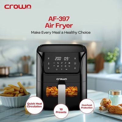 Crownline AF-397 Air Fryer w/Visible Cooking Window, Rapid Hot Air Circulation for Frying, Grilling, Broiling, Roasting, Baking & more, 5.5L/2.4kg Capacity, 80-200℃ Temp Range, 1500W, 90-Min Timer.