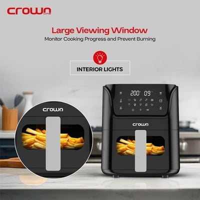 Crownline AF-397 Air Fryer w/Visible Cooking Window, Rapid Hot Air Circulation for Frying, Grilling, Broiling, Roasting, Baking & more, 5.5L/2.4kg Capacity, 80-200℃ Temp Range, 1500W, 90-Min Timer.