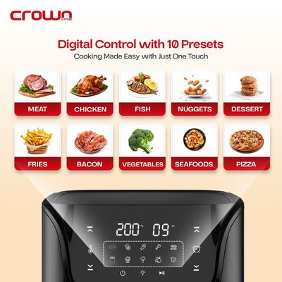 Crownline AF-397 Air Fryer w/Visible Cooking Window, Rapid Hot Air Circulation for Frying, Grilling, Broiling, Roasting, Baking & more, 5.5L/2.4kg Capacity, 80-200℃ Temp Range, 1500W, 90-Min Timer.