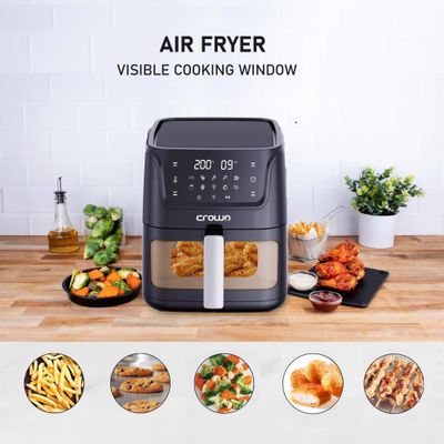 Crownline AF-397 Air Fryer w/Visible Cooking Window, Rapid Hot Air Circulation for Frying, Grilling, Broiling, Roasting, Baking & more, 5.5L/2.4kg Capacity, 80-200℃ Temp Range, 1500W, 90-Min Timer.