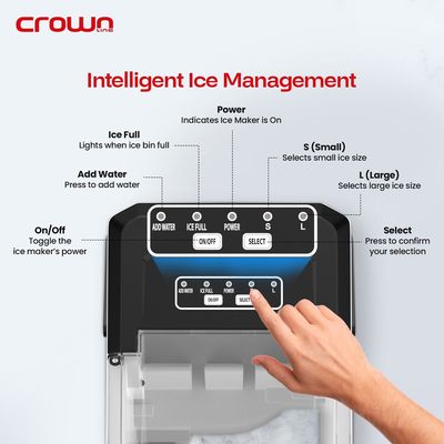 Crownline IM-411 Portable Ice Maker, 12kg/24Hrs, 9-Bullet Ice/6 mins. with Carry Handle