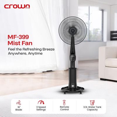 Crownline MF-399 16-Inch Misting Fan: Stay Cool with 3.3L Water Tank, 200ml/h Mist Capacity, and Remote Control