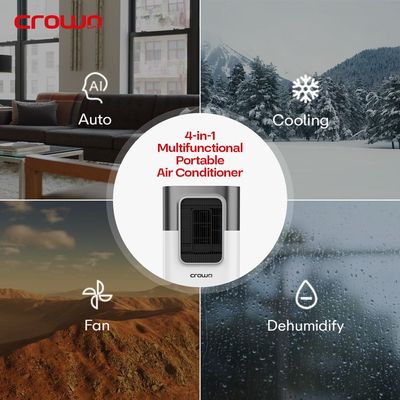 Crownline PAC-405 12000 BTU/1.0 Ton  Portable Air Conditioner, 4-in-1 Auto/Cooling/Fan/Dehumidify, 3500W Rotary Compressor, 3 Fan Speeds, 24-Hour Timer, 18-32°C Working Temp., 410m³/h Air Volume, 220-240V/50Hz, 1350W Power, 142x1500mm Exhaust Pipe.