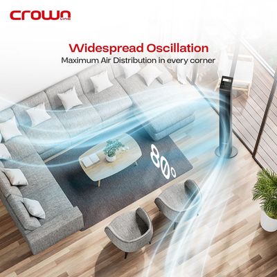 Crownline TF-409 | 44" Tower Fan, 3 Speed Settings, 3 Wind Modes, 8-Hour Timer, ≤58dB, 80° Oscillation, LED Display, and Remote Control | 65W Power, 220-240V, 50 Hz.