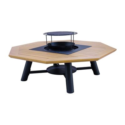 Large Octagon Fire pit Table color Natural Teak & Black model A