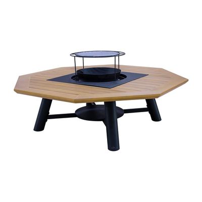 Large Octagon Fire pit Table color Natural Teak & Black model A