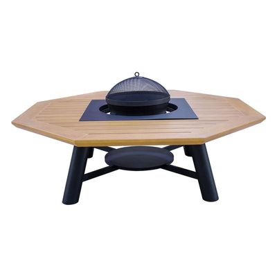 Large Octagon Fire pit Table color Natural Teak & Black model A