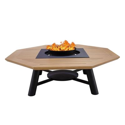 Large Octagon Fire pit Table color Natural Teak & Black model A