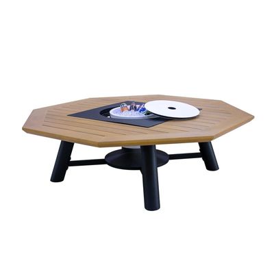 Large Octagon Fire pit Table color Natural Teak & Black model A