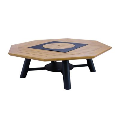 Large Octagon Fire pit Table color Natural Teak & Black model A