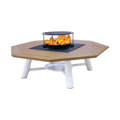 Octagon Natural Teak / Off White Fire Pit Table