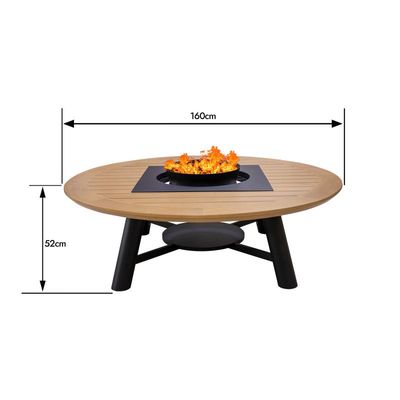 Large Round Fire pit Table color Natural Teak & Black model A