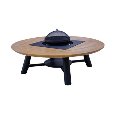 Large Round Fire pit Table color Natural Teak & Black model A