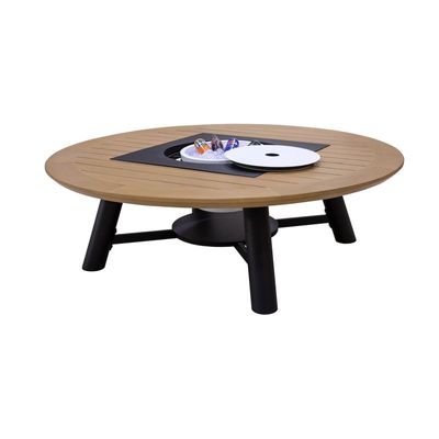 Large Round Fire pit Table color Natural Teak & Black model A