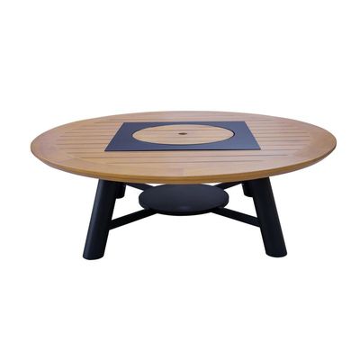 Large Round Fire pit Table color Natural Teak & Black model A