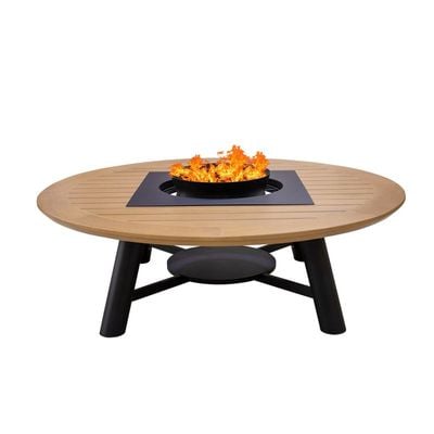 Large Round Fire pit Table color Natural Teak & Black model A