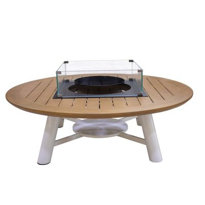 Round Natual Teak /Off White Fire Pit Table