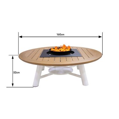 Round Natual Teak /Off White Fire Pit Table