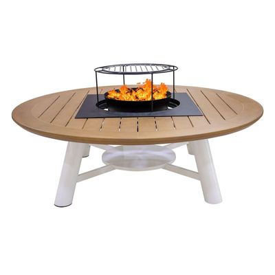 Round Natual Teak /Off White Fire Pit Table