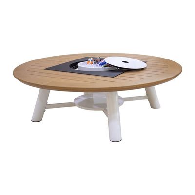 Round Natual Teak /Off White Fire Pit Table