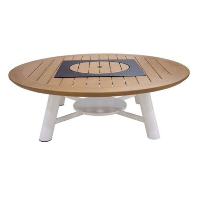 Round Natual Teak /Off White Fire Pit Table